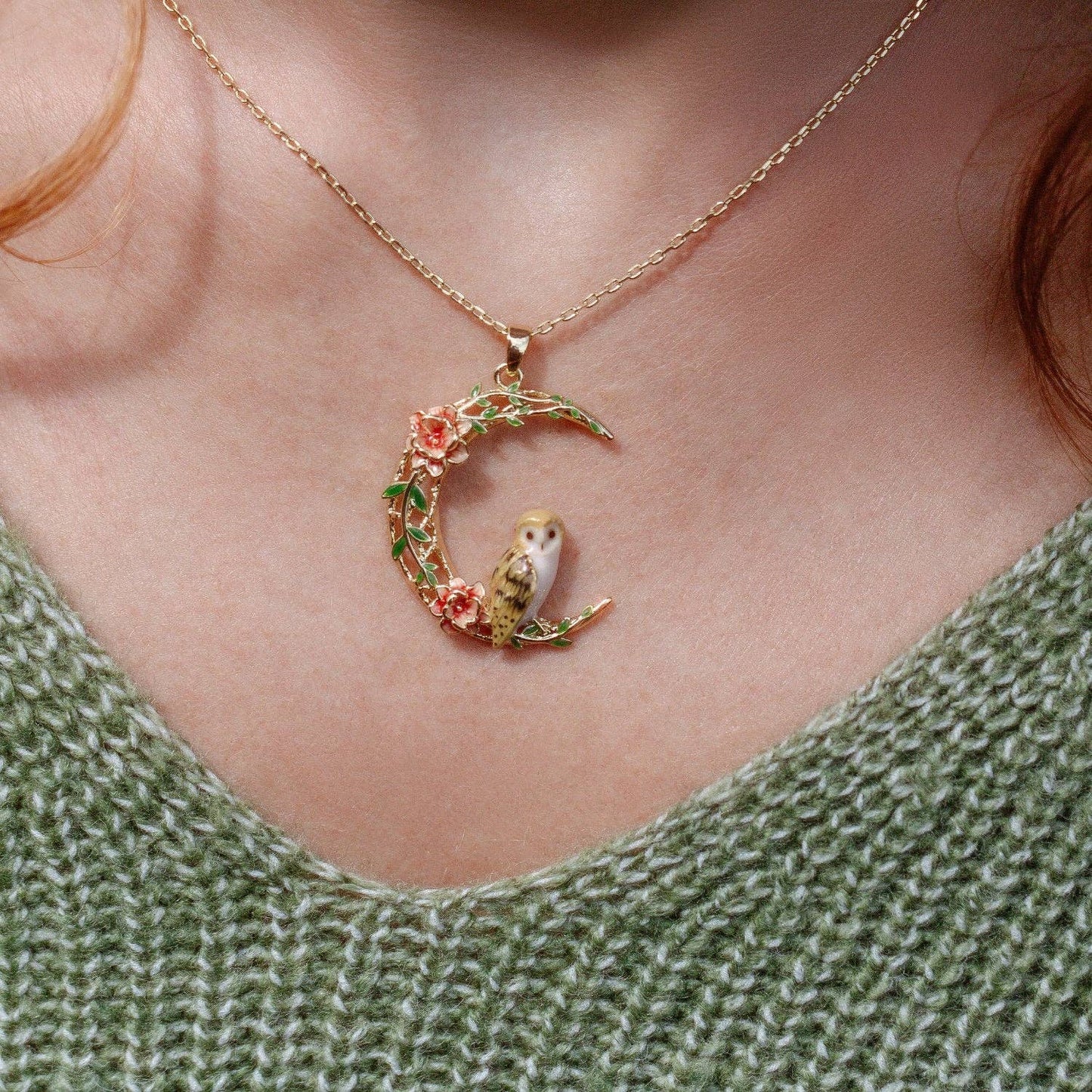 Owl in a Moon Pendant