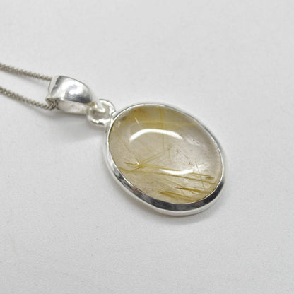 Golden Rutilated Quartz Oval Pendant in Sterling Silver