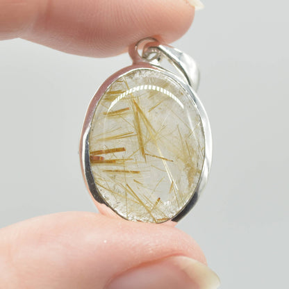 Golden Rutilated Quartz Oval Pendant in Sterling Silver