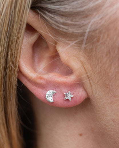 Sterling Silver Mini Moon and Star Studs