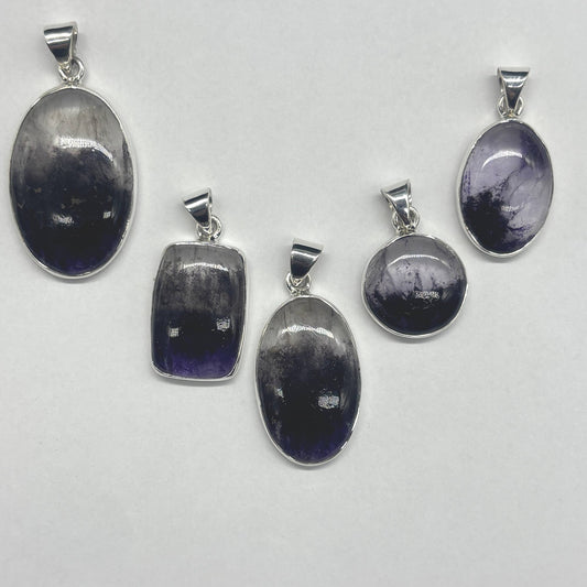 Genuine Blue John Fluorite Pendant set in sterling silver - 2 options