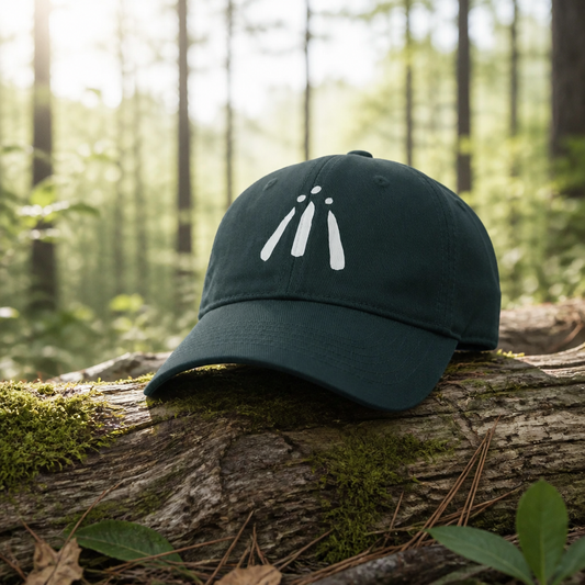 Cream Awen print on 'Evergreen' green cap