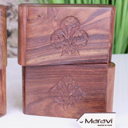 Fata Wooden Playing Card Box Set of 4 Sheesham Wood