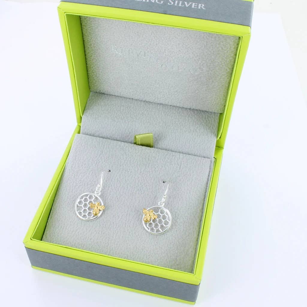 Sterling Silver Bee & Honeycomb Earrings
