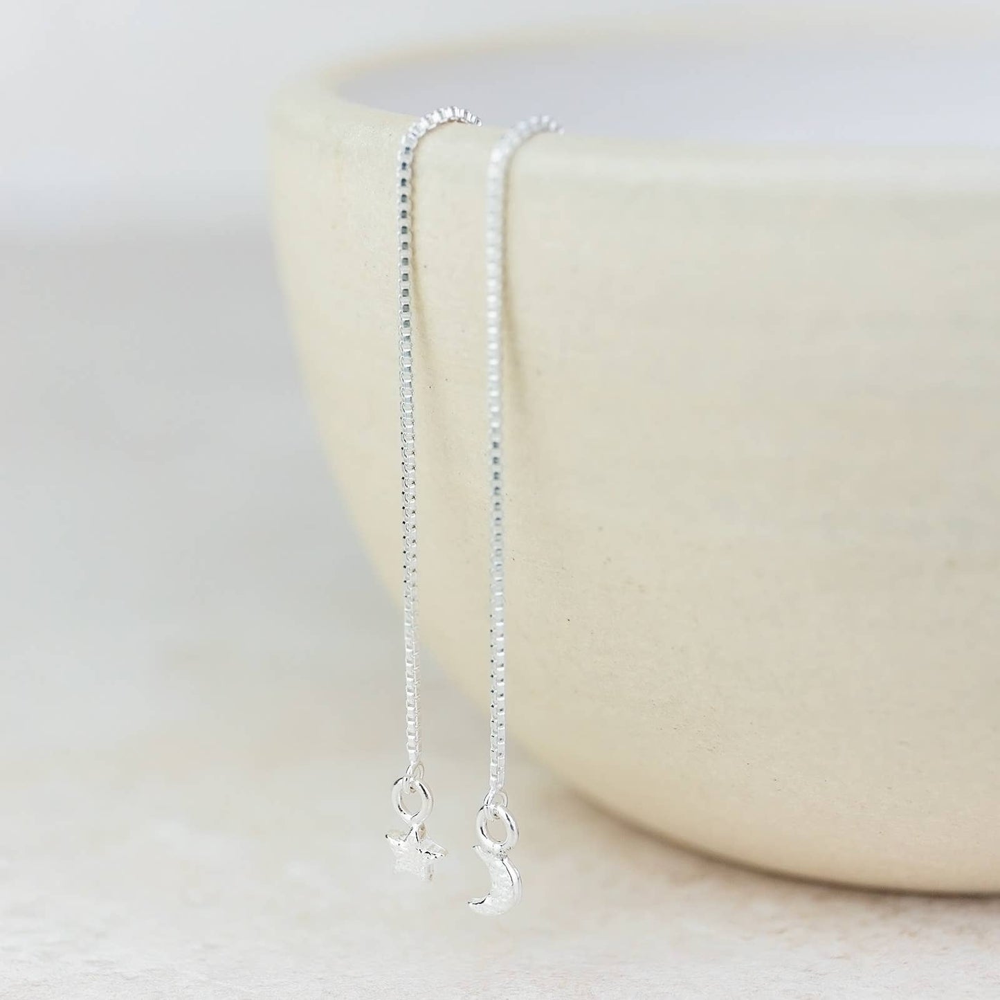 Star & Moon Threader Earrings in Sterling Silver