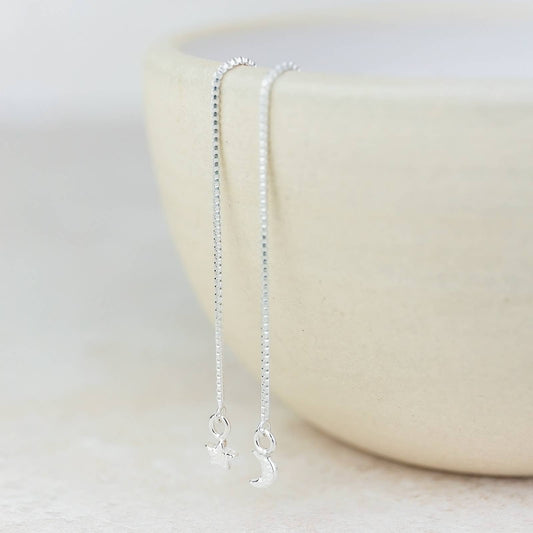 Star & Moon Threader Earrings in Sterling Silver