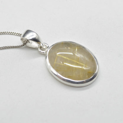 Golden Rutilated Quartz Oval Pendant in Sterling Silver