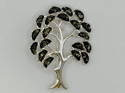 Green Amber Tree of Life Brooch