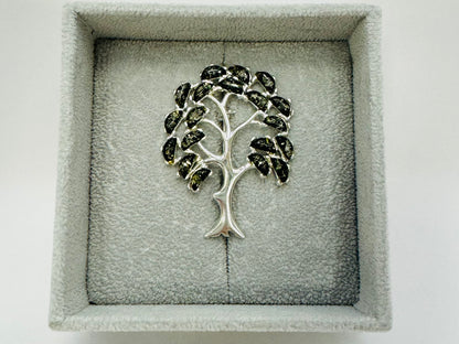 Green Amber Tree of Life Brooch