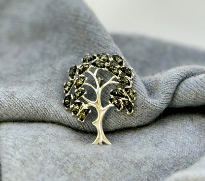 Green Amber Tree of Life Brooch