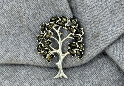 Green Amber Tree of Life Brooch