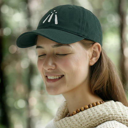 Cream Awen print on 'Evergreen' green cap