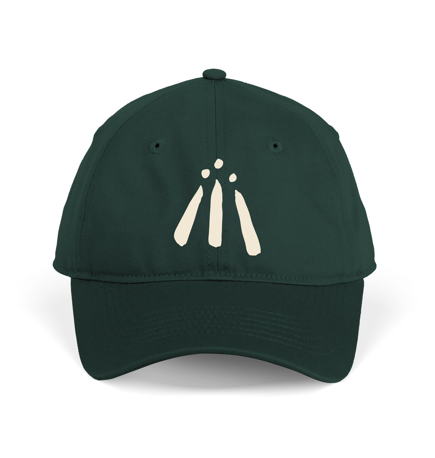Cream Awen print on 'Evergreen' green cap
